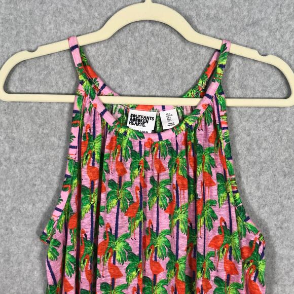 Bouffants and Broken Hearts Top Womens‎ Large Tank Linen Flamingo Tropical Flowy - Picture 2 of 9